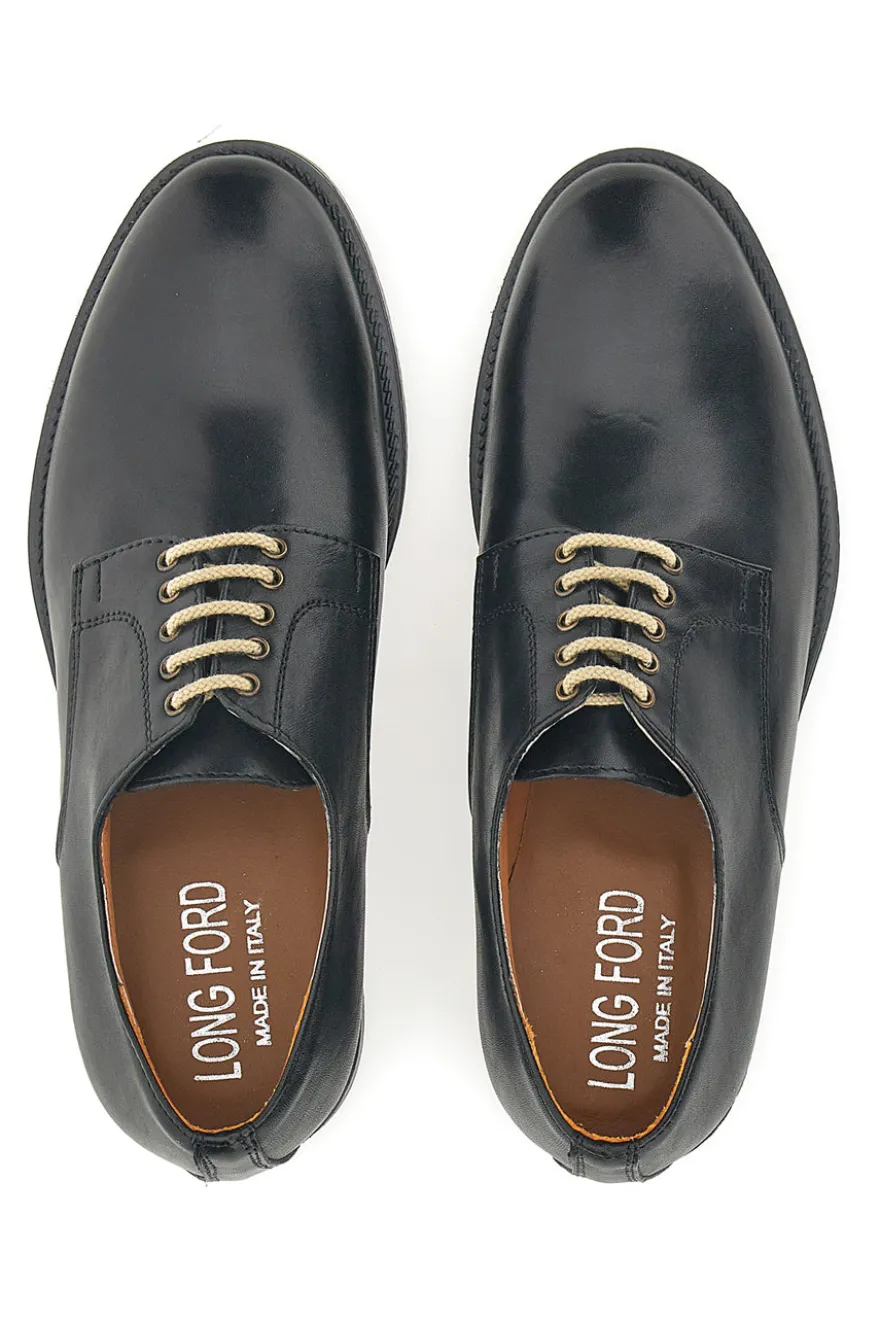 Scarpe Stringate Nere In Vera Pelle Longford 712