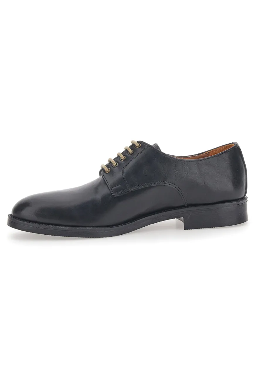 Scarpe Stringate Nere In Vera Pelle Longford 712