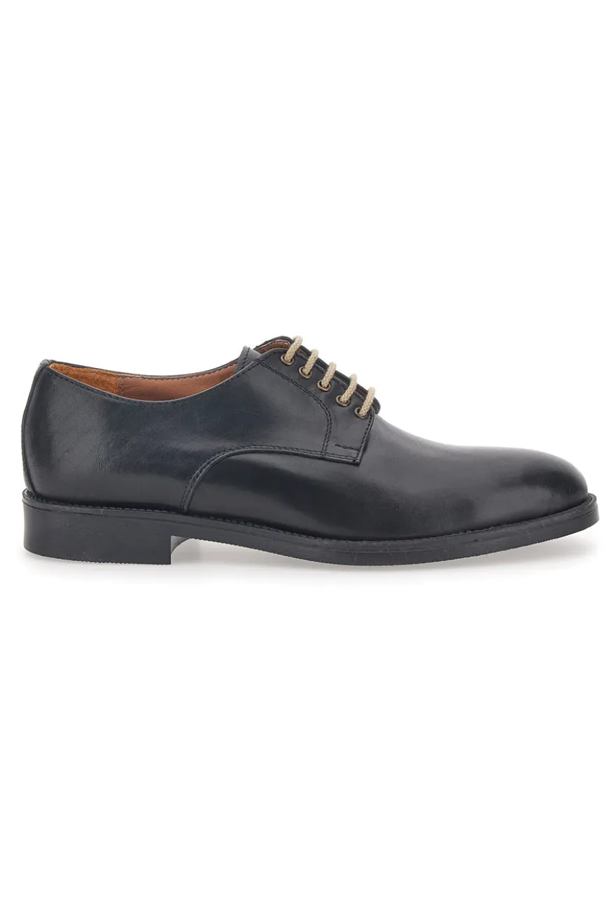 Scarpe Stringate Nere In Vera Pelle Longford 712