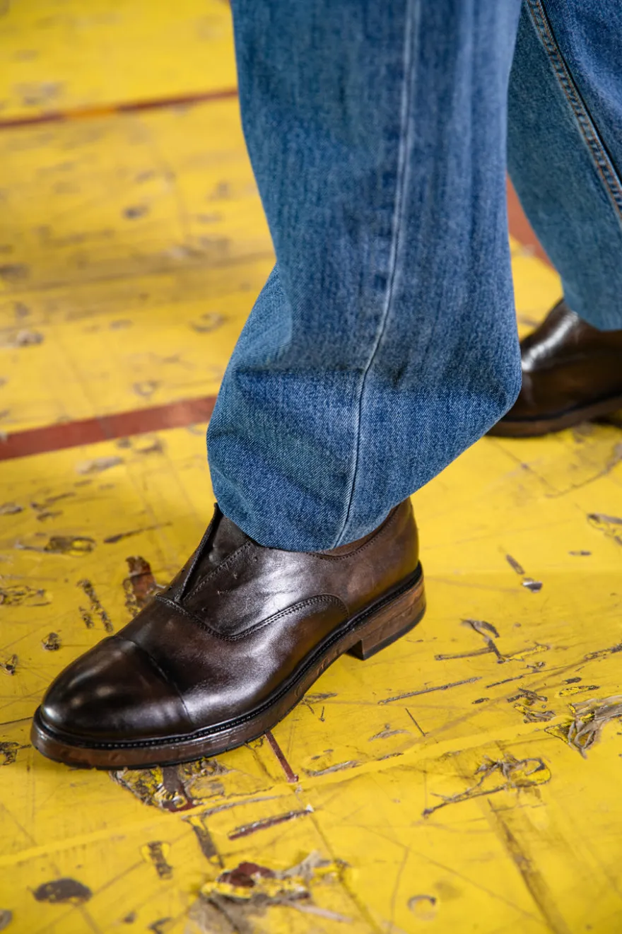 Scarpe stringate testa di moro in vera pelle con fascia elastica Pittarello Plus 1715P