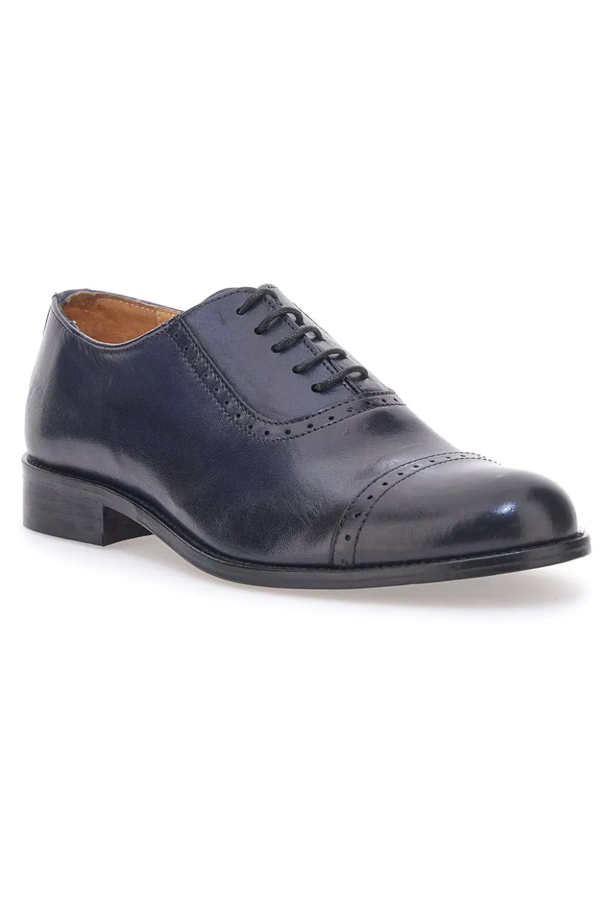 Scarpe Stringate Vera Pelle Blu Pittarello Plus 021