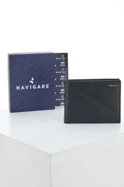 Schlanke schwarze Geldbörse aus echtem Leder Navigare PF-840