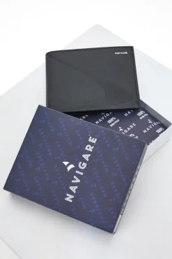 Schlanke schwarze Geldbörse aus echtem Leder Navigare PF-840