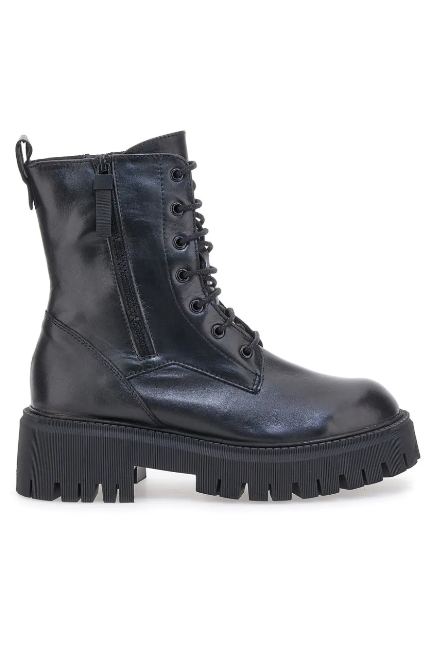 Schwarze Amphibien aus echtem Leder Black Shoot 20605