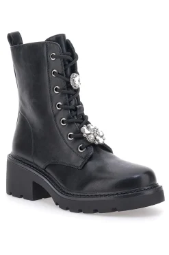 Schwarze Amphibien mit Charms und seitlichem Reißverschluss The First 502