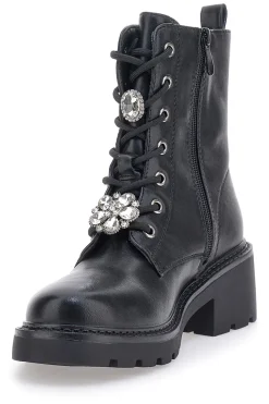 Schwarze Amphibien mit Charms und seitlichem Reißverschluss The First 502