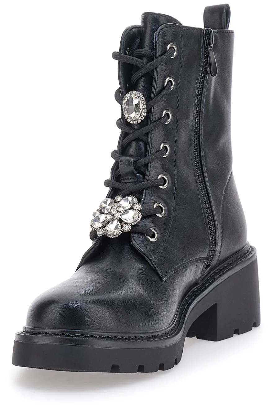 Schwarze Amphibien mit Charms und seitlichem Reißverschluss The First 502
