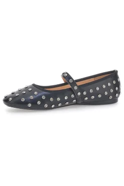 Schwarze Ballerinas mit Nieten und Riemen LE HAVRE PARIS PL25801