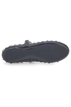 Schwarze Ballerinas mit Nieten und Riemen LE HAVRE PARIS PL25801