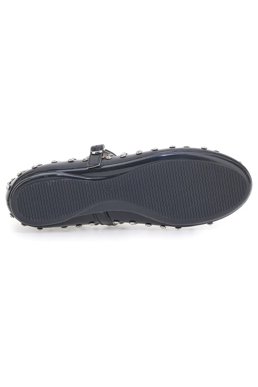 Schwarze Ballerinas mit Nieten und Riemen LE HAVRE PARIS PL25801