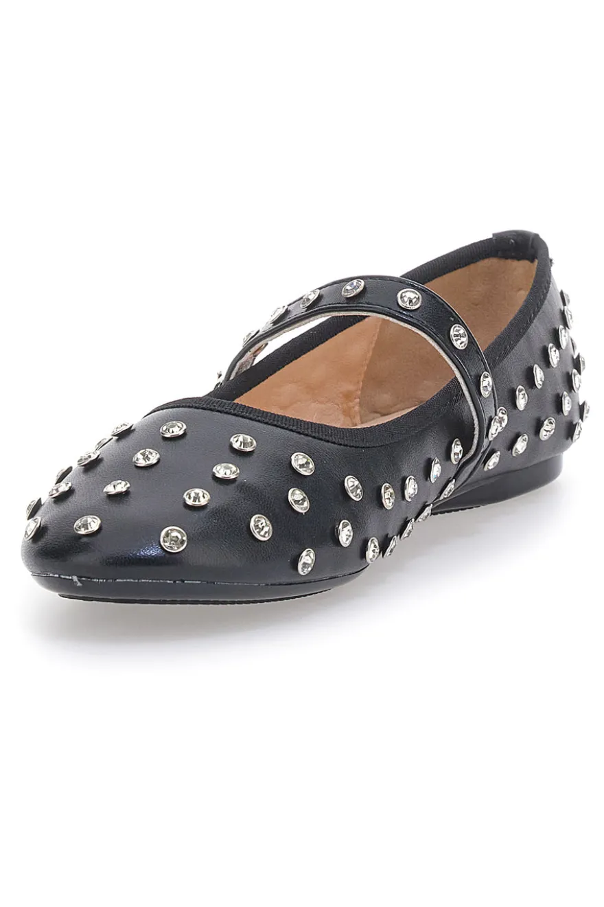 Schwarze Ballerinas mit Nieten und Riemen LE HAVRE PARIS PL25801