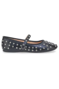 Schwarze Ballerinas mit Nieten und Riemen LE HAVRE PARIS PL25801