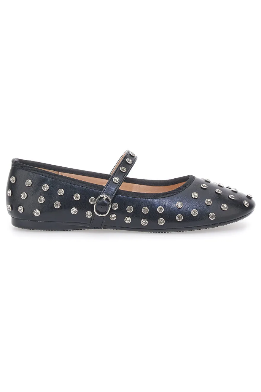 Schwarze Ballerinas mit Nieten und Riemen LE HAVRE PARIS PL25801