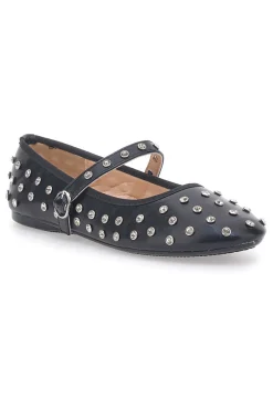 Schwarze Ballerinas mit Nieten und Riemen LE HAVRE PARIS PL25801