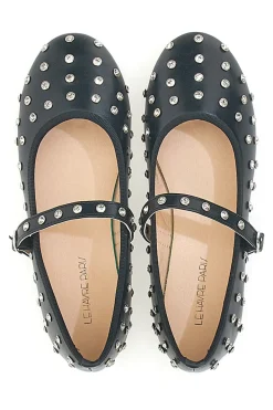 Schwarze Ballerinas mit Nieten und Riemen LE HAVRE PARIS PL25801