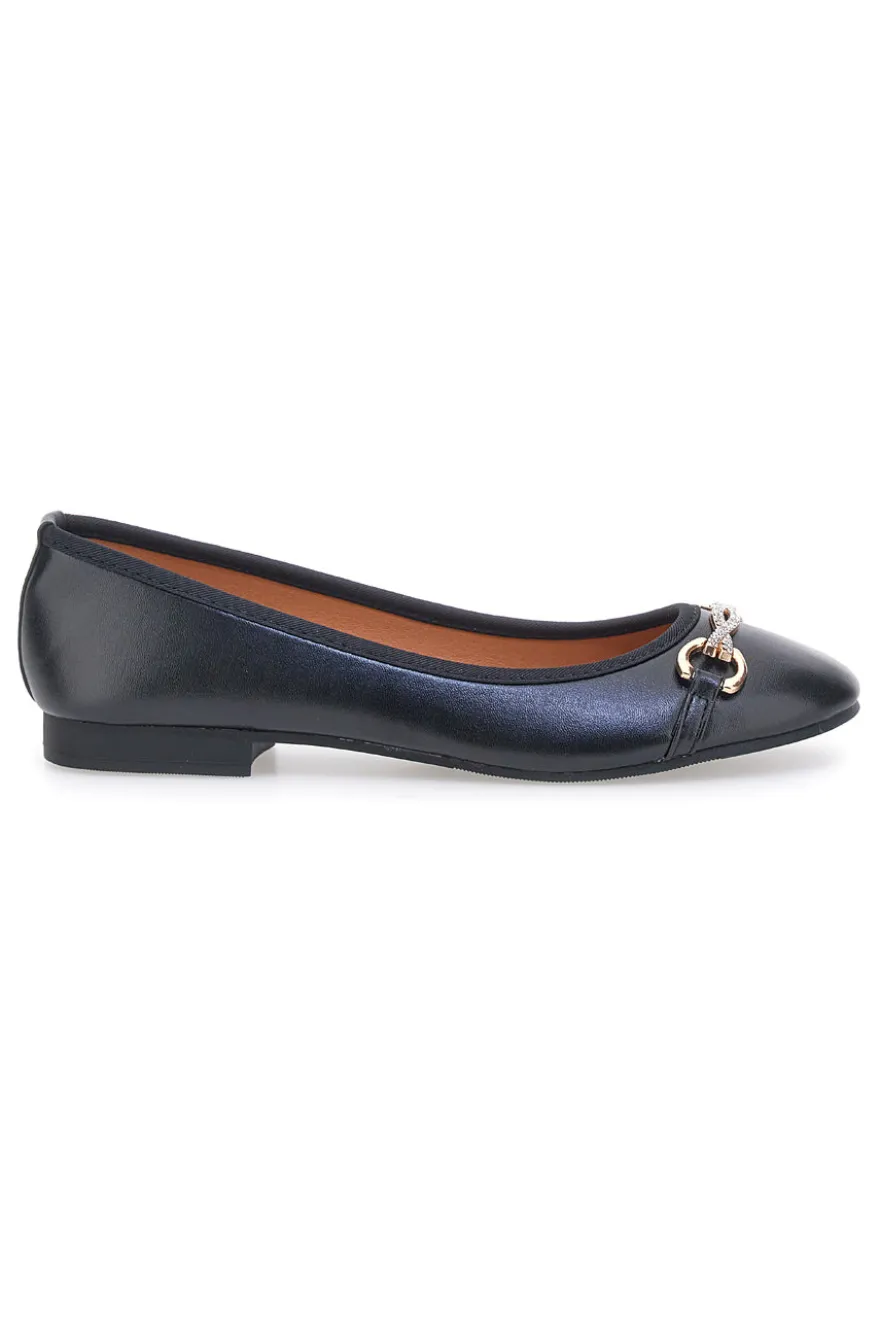 Schwarze Ballerinas mit Zierkette The First IDE172