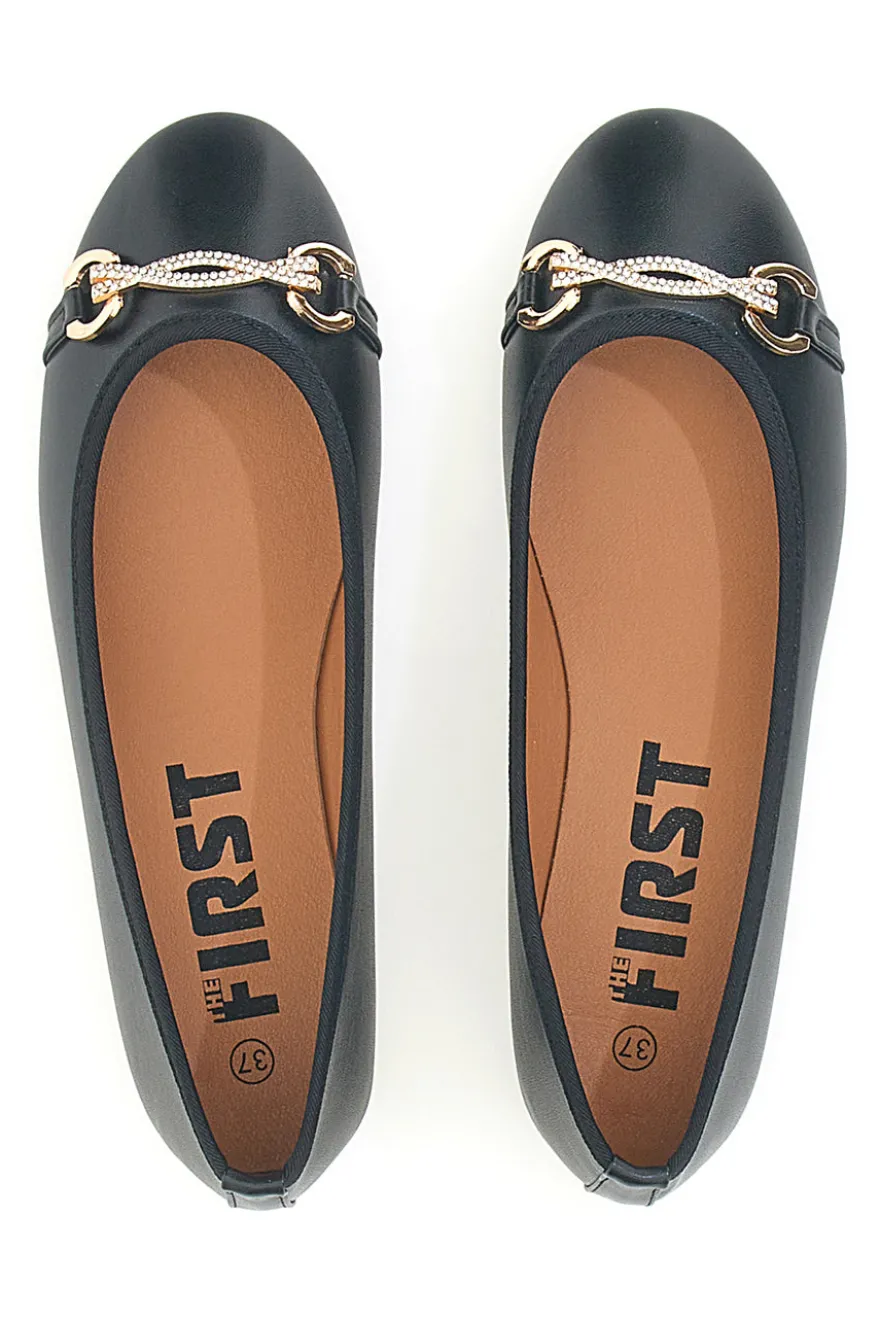 Schwarze Ballerinas mit Zierkette The First IDE172