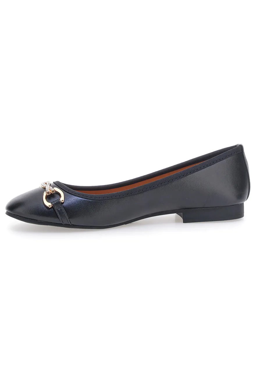 Schwarze Ballerinas mit Zierkette The First IDE172
