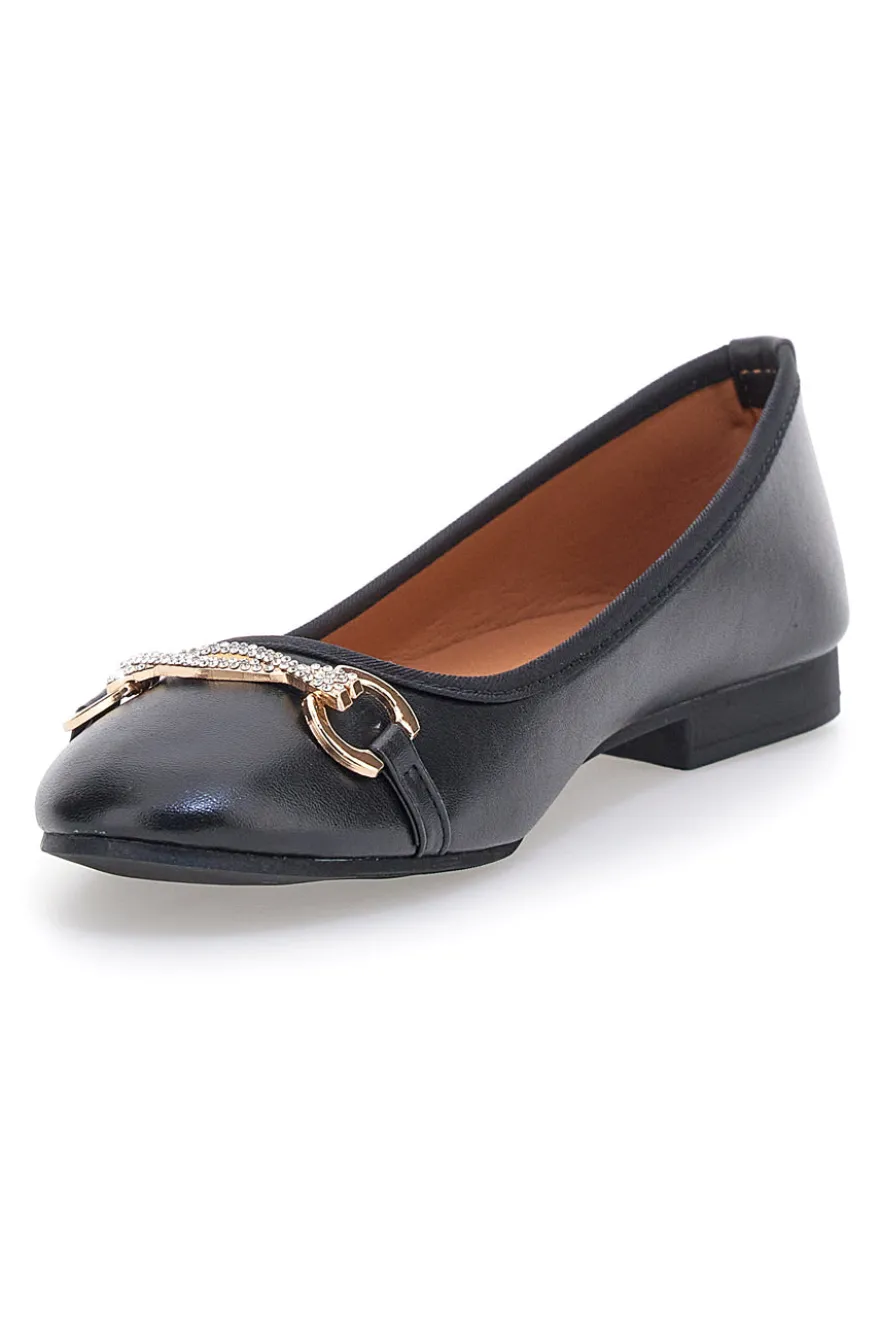 Schwarze Ballerinas mit Zierkette The First IDE172