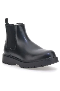 Schwarze Beatles-Stiefeletten mit seitlichem elastischem Baumwollgürtel CBM421P89