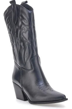 Schwarze bestickte texanische Lederstiefeletten Pittarello love TEX901RN