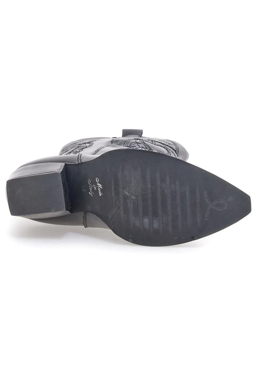 Schwarze bestickte texanische Lederstiefeletten Pittarello love TEX901RN