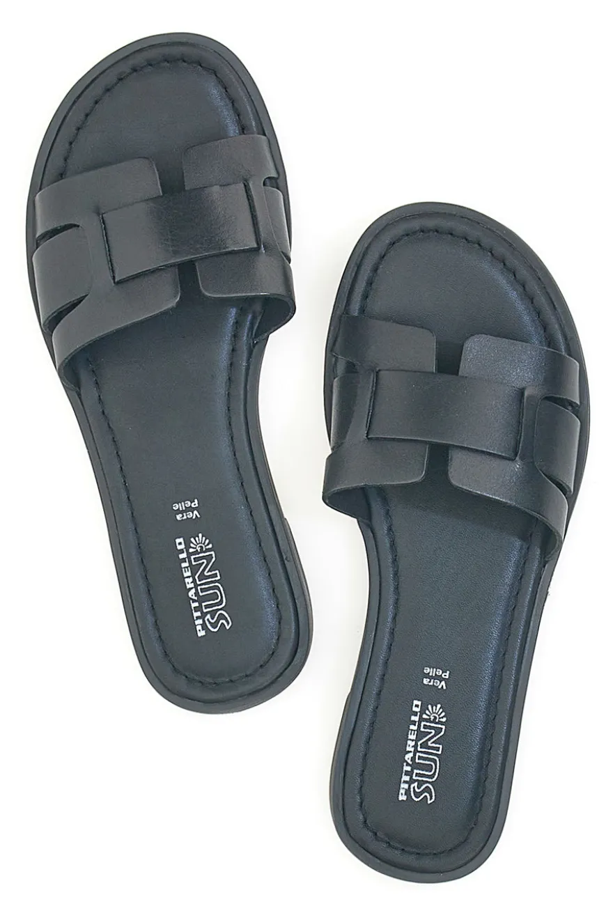 Schwarze flache Hausschuhe aus echtem Leder PITTARELLO SUN A6410104