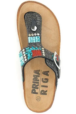 Schwarze Flip-Flops mit blauen und roten Steinen FIRST ROW 14179