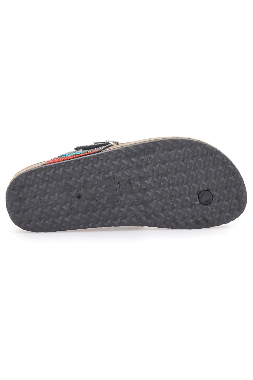 Schwarze Flip-Flops mit blauen und roten Steinen FIRST ROW 14179
