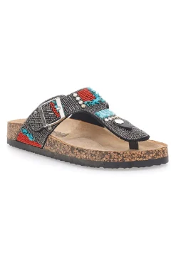 Schwarze Flip-Flops mit blauen und roten Steinen FIRST ROW 14179