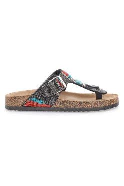 Schwarze Flip-Flops mit blauen und roten Steinen FIRST ROW 14179