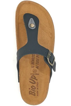 Schwarze Flip-Flops mit Schnalle und Innensohle aus echtem Leder Bio Up 204