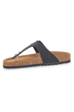 Schwarze Flip-Flops mit Schnalle und Innensohle aus echtem Leder Bio Up 204