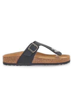 Schwarze Flip-Flops mit Schnalle und Innensohle aus echtem Leder Bio Up 204