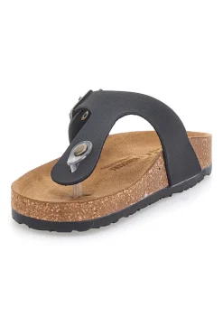 Schwarze Flip-Flops mit Schnalle und Innensohle aus echtem Leder Bio Up 204