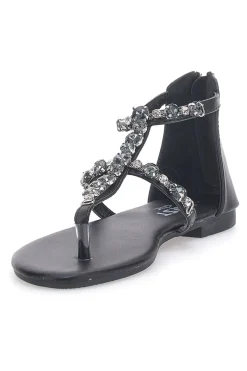 Schwarze Flip-Flop-Sandalen mit Schmucksteinen und Reißverschluss hinten THE FIRST CHIC PREA482