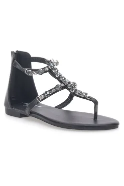 Schwarze Flip-Flop-Sandalen mit Schmucksteinen und Reißverschluss hinten THE FIRST CHIC PREA482