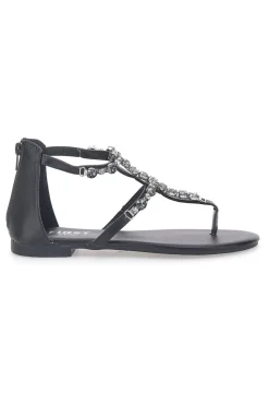 Schwarze Flip-Flop-Sandalen mit Schmucksteinen und Reißverschluss hinten THE FIRST CHIC PREA482