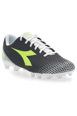 Schwarze Fußballschuhe für festen Untergrund mit gelbem Diadora Pichichi 6 Mg14-Logo