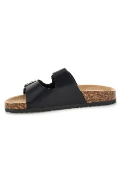 Schwarze Hausschuhe mit doppeltem Riemen und Zierschnallen Me & Me 14604