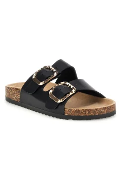 Schwarze Hausschuhe mit doppeltem Riemen und Zierschnallen Me & Me 14604