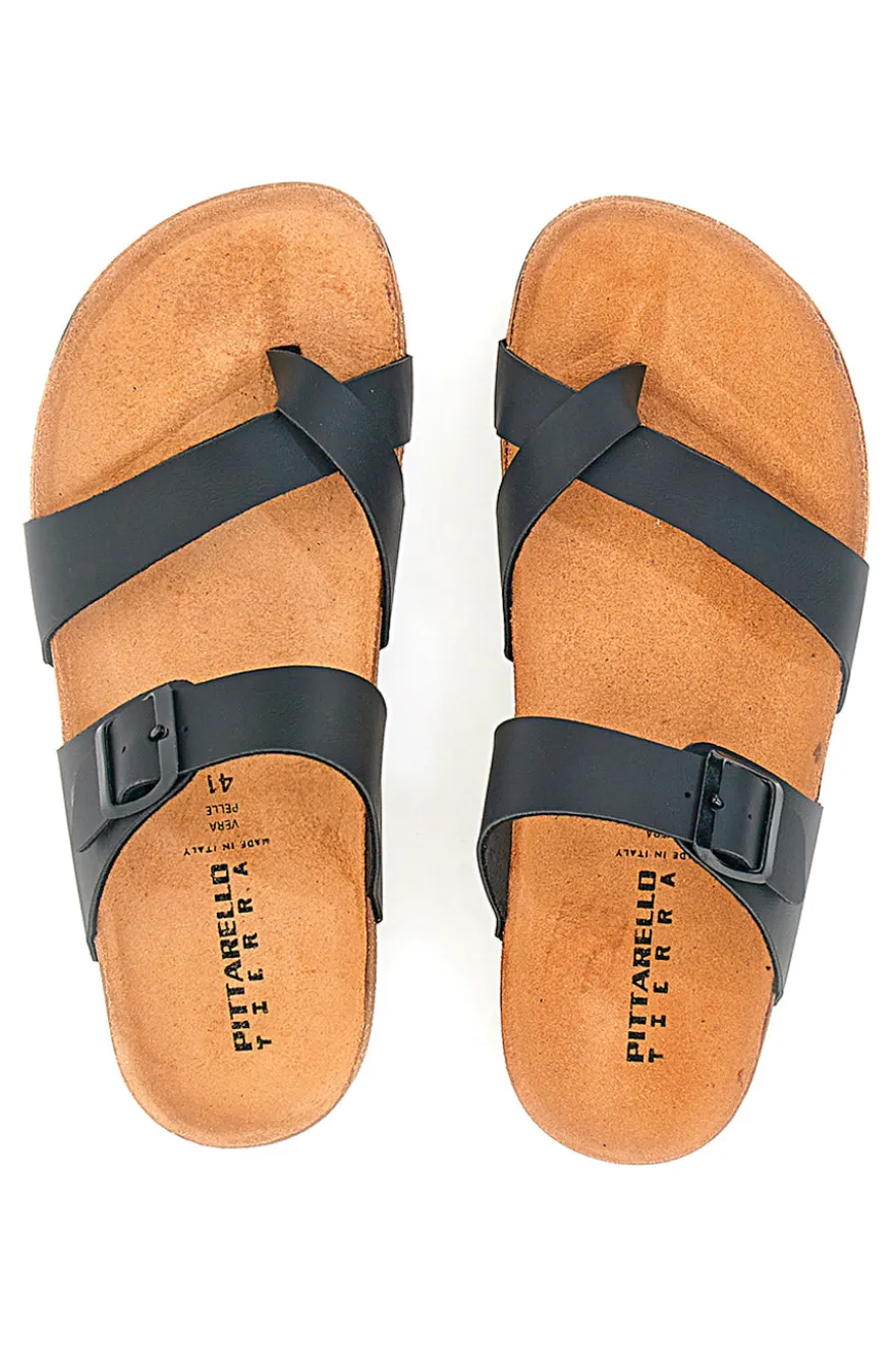 Schwarze Hausschuhe mit Kreuz und verstellbarer Schnalle Made in Italy PITTARELLO TIERRA 335A20630SR