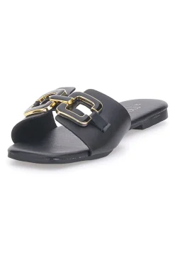 Schwarze Hausschuhe mit Maxi-Quadratkette MON DIEU PRE5413P