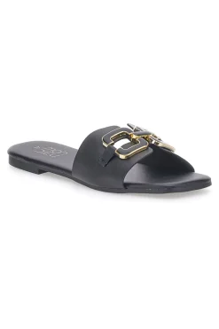 Schwarze Hausschuhe mit Maxi-Quadratkette MON DIEU PRE5413P