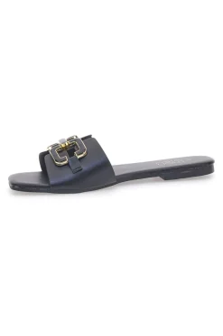 Schwarze Hausschuhe mit Maxi-Quadratkette MON DIEU PRE5413P