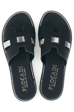 Schwarze Hausschuhe mit Metallic-Einsätzen Plocadi MAT16
