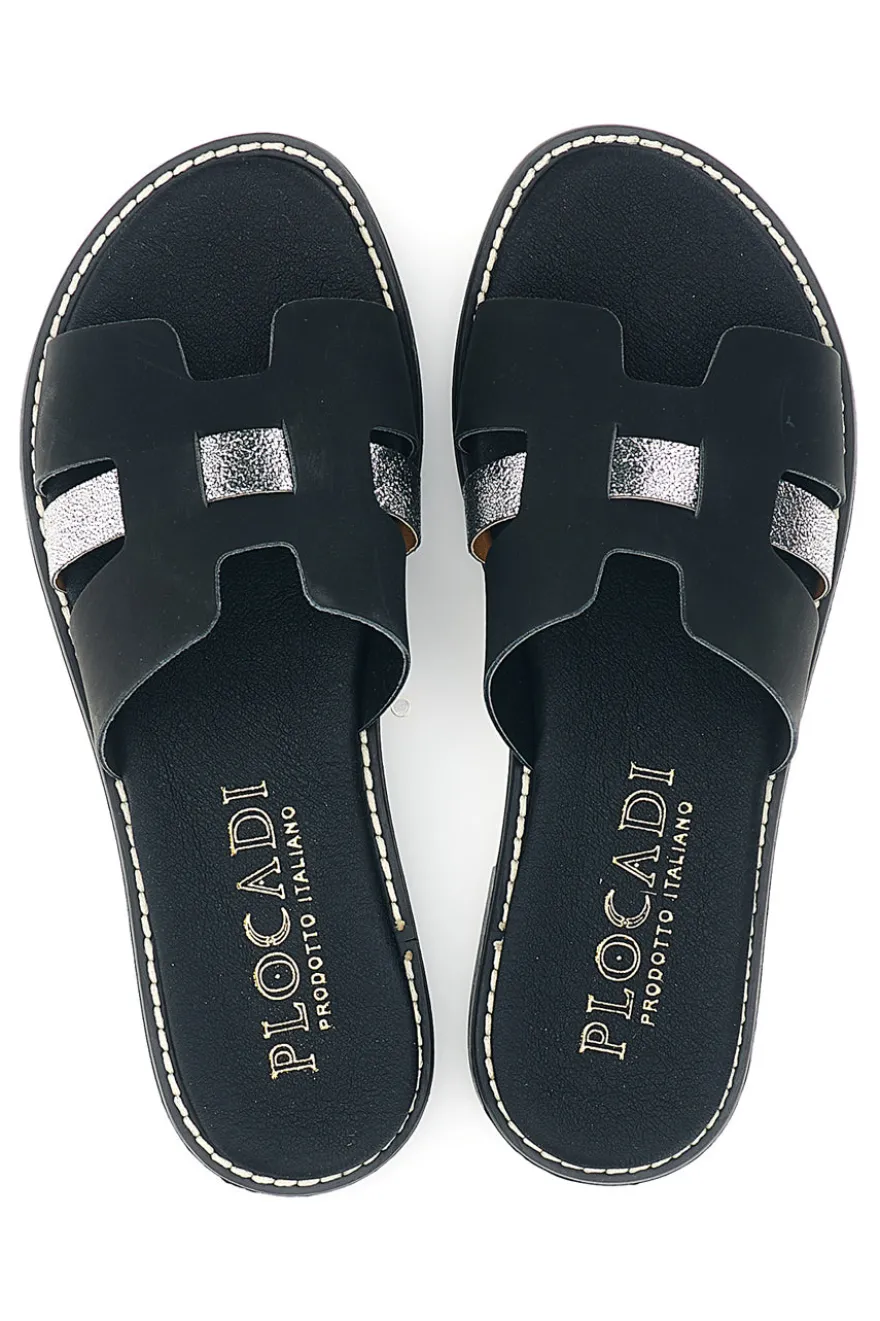 Schwarze Hausschuhe mit Metallic-Einsätzen Plocadi MAT16