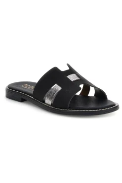 Schwarze Hausschuhe mit Metallic-Einsätzen Plocadi MAT16