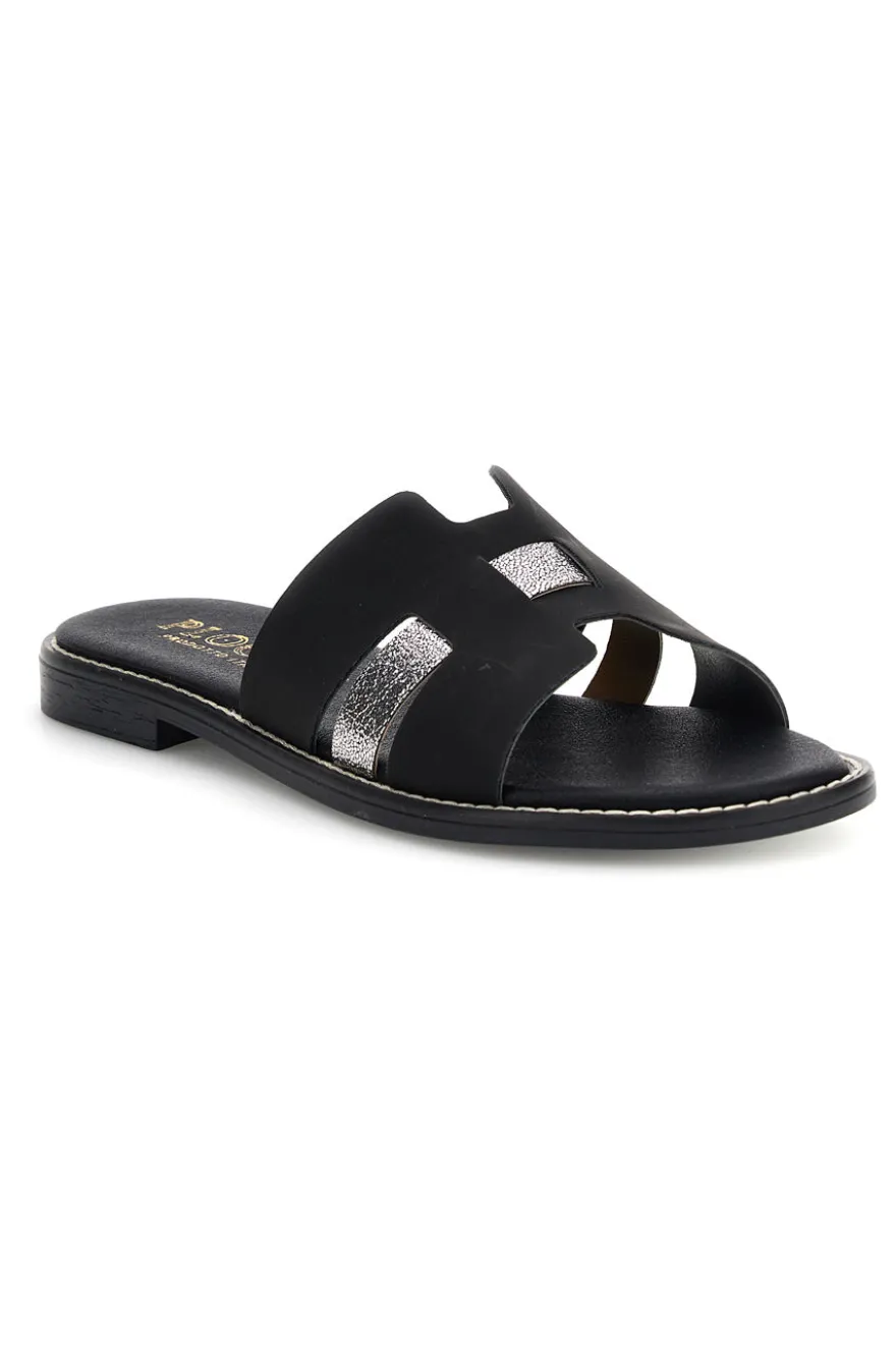 Schwarze Hausschuhe mit Metallic-Einsätzen Plocadi MAT16