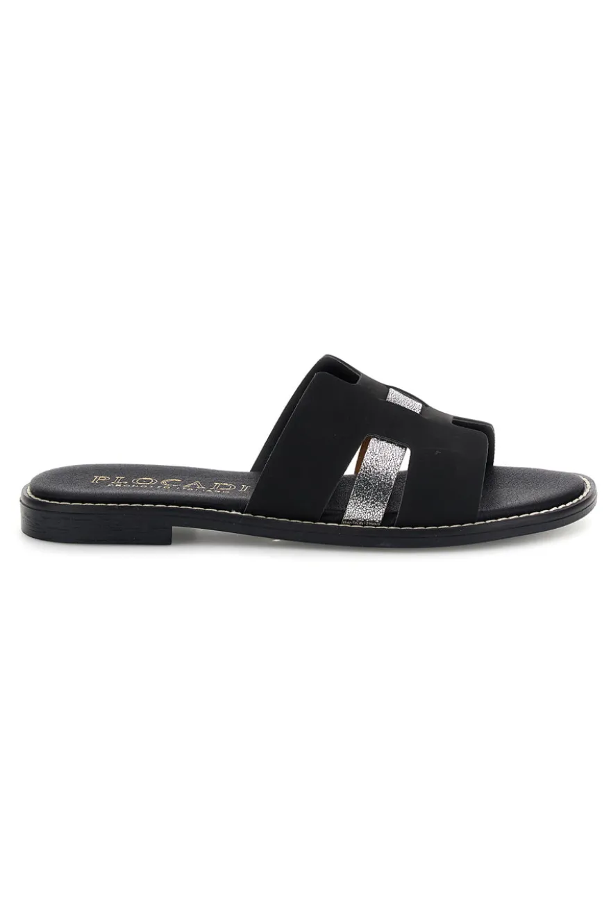 Schwarze Hausschuhe mit Metallic-Einsätzen Plocadi MAT16